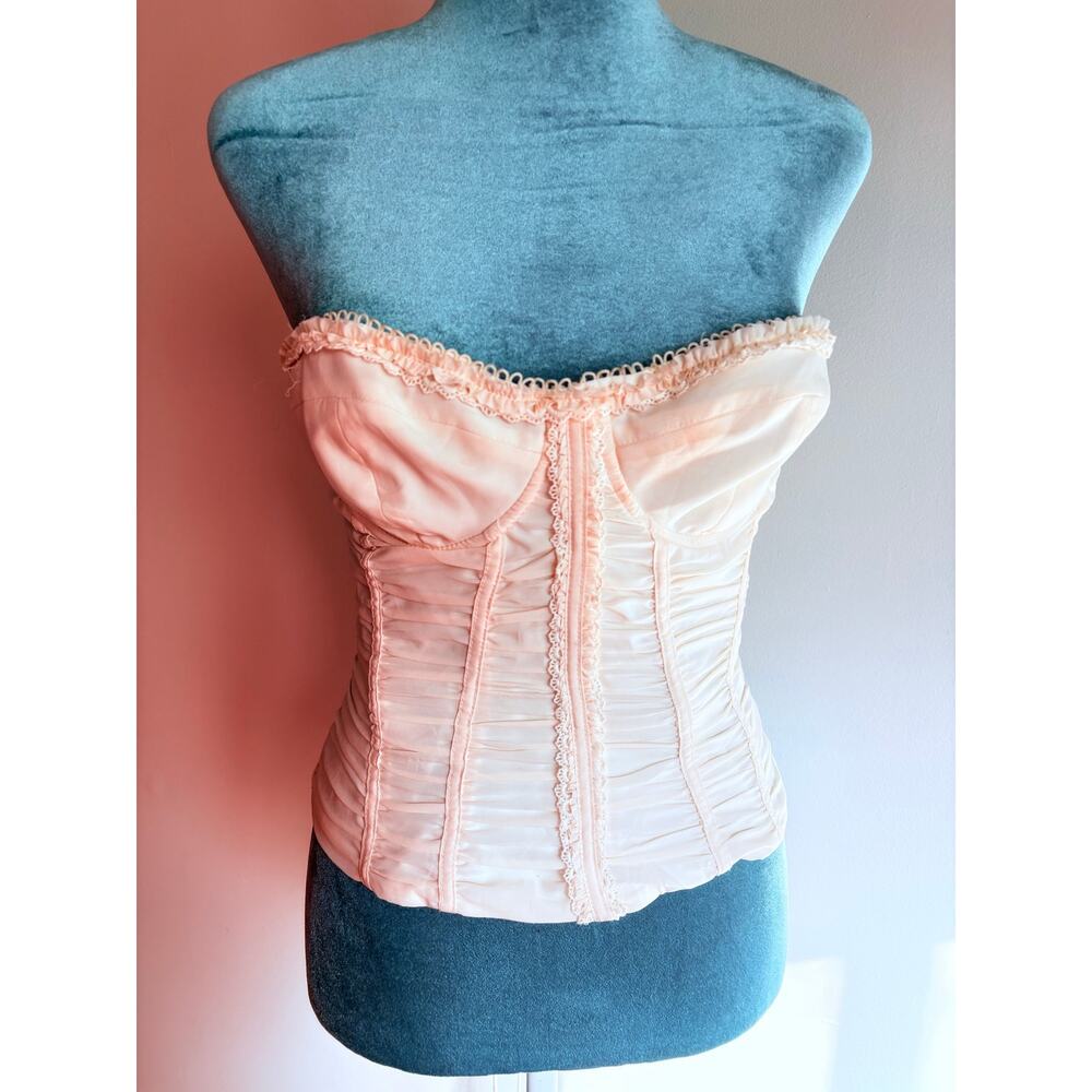 Renaissance Faire Coquette cream Ruched Corset Lace Ruffle Bustier Oh Polly 8